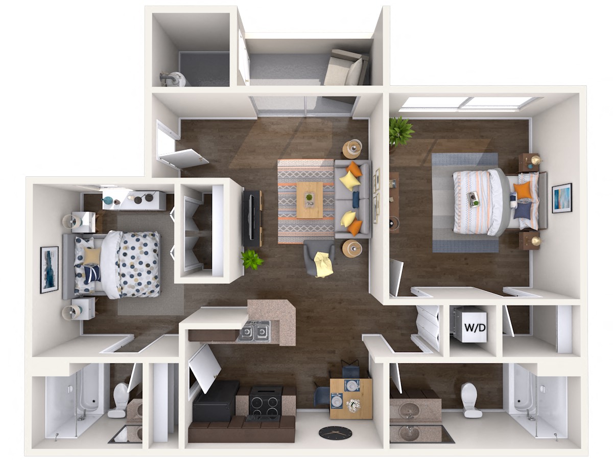 Floor plan for 2 beds, 2 baths, 911 sqft